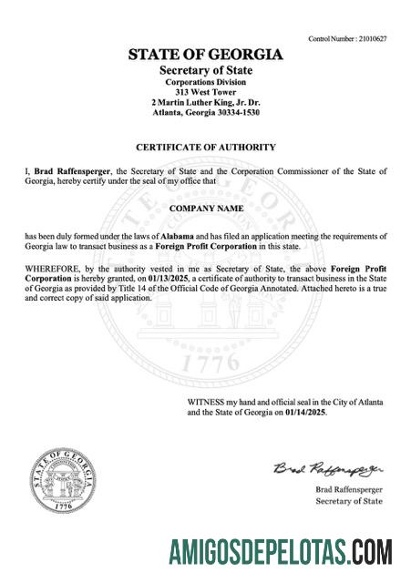 Certificado de autoridade da Geórgia dos EUA para download, modelo Word e PDF